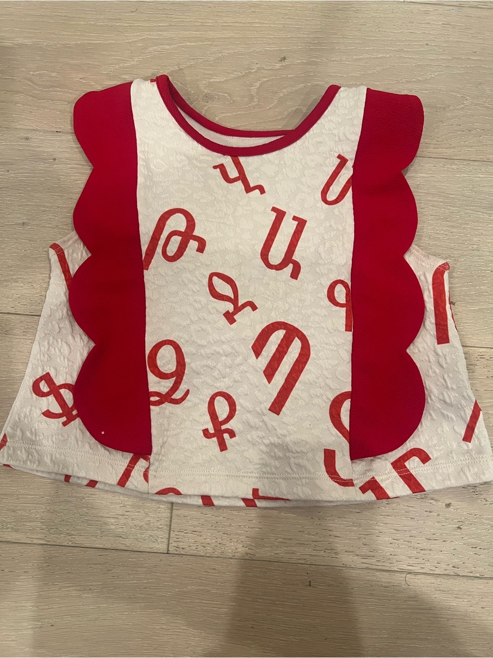 LaNoosh Pink & Red Scalloped Tank Top With Armenian Letters